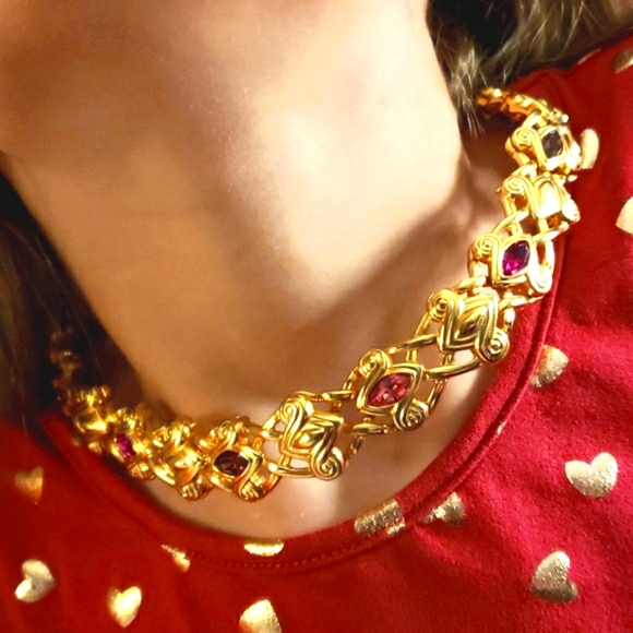 Vtg Swarovski Swan Pink Purple Crystal Necklace - Picture 8 of 16